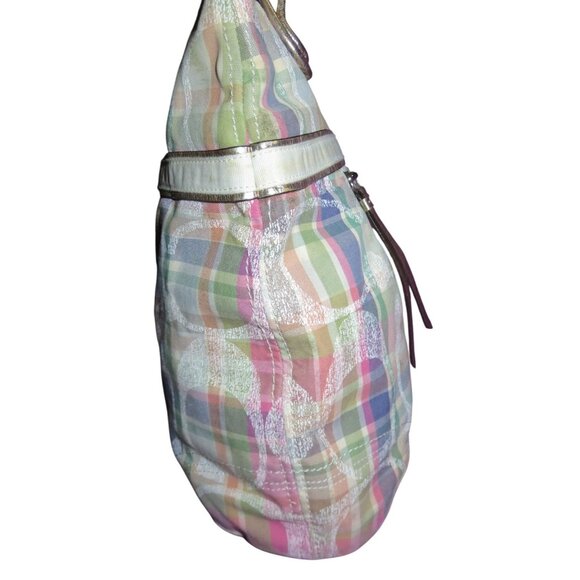 Coach 2012 Poppy Madras Plaid Pattern canvas & leather sequined tote satchel Bag - Picture 3 of 12